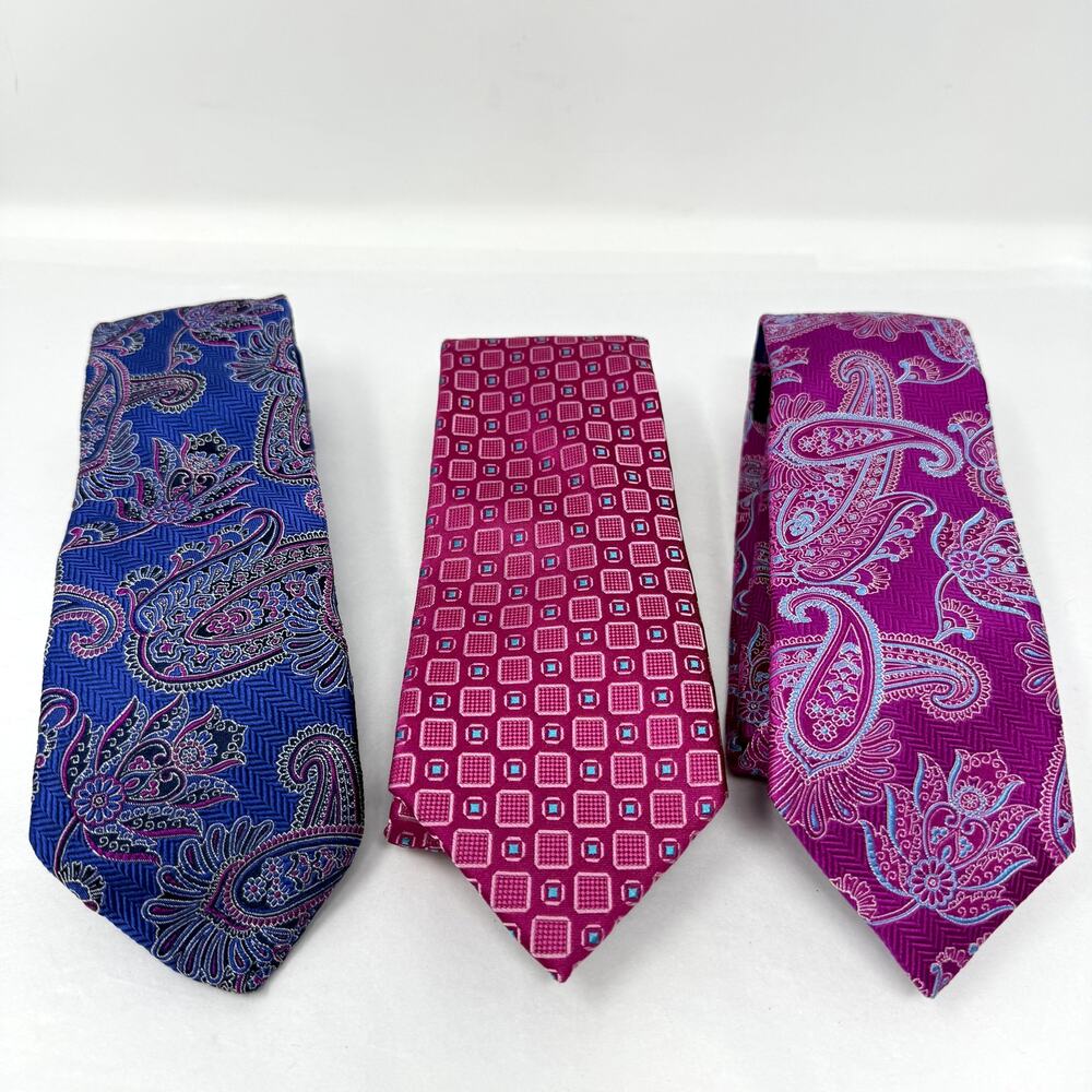 Ted Baker London Lot of 3 Silk Tie Lot Italian Paisley Pink Blue Designer
